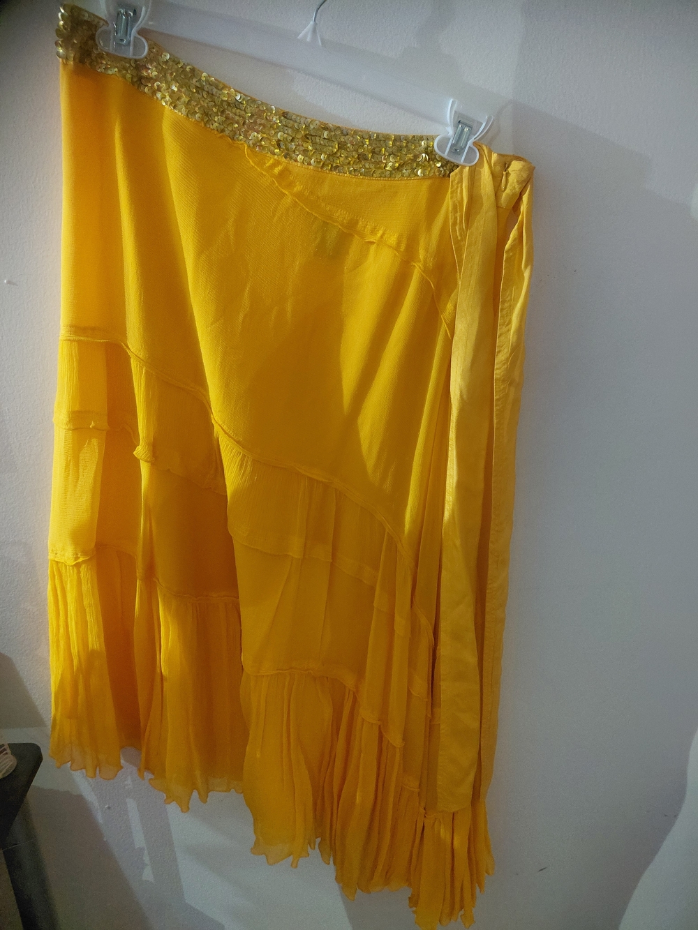 Carole Little Yellow Tiered Skirt with Sequin Waistband